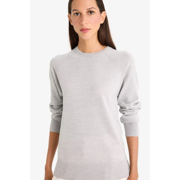 Defacto I6913AZGR456 Gri Relax Fit Bisiklet Yaka Basic Düz Triko Kazak