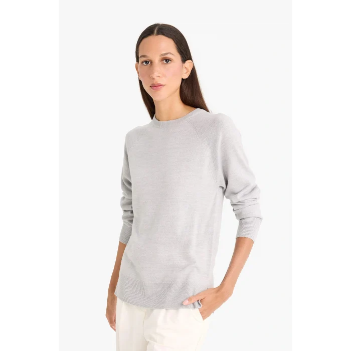 Defacto I6913AZGR456 Gri Relax Fit Bisiklet Yaka Basic Düz Triko Kazak