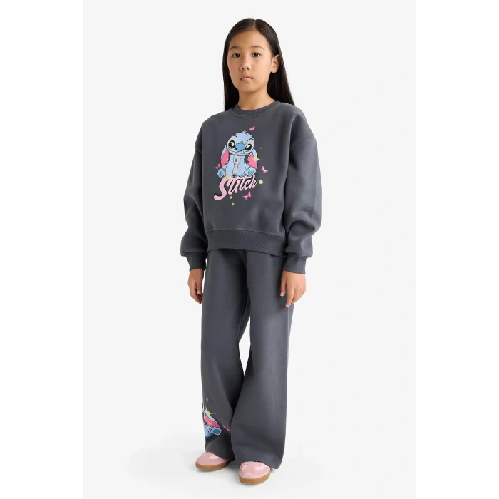 Defacto G1020A8AR31 Antrasit Kız Çocuk Disney Lilo & Stitch 2li Takım Sweatshirt Eşofman Altı