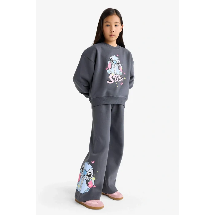 Defacto G1020A8AR31 Antrasit Kız Çocuk Disney Lilo & Stitch 2li Takım Sweatshirt Eşofman Altı