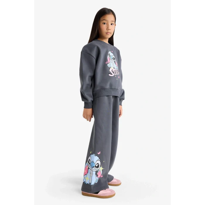 Defacto G1020A8AR31 Antrasit Kız Çocuk Disney Lilo & Stitch 2li Takım Sweatshirt Eşofman Altı