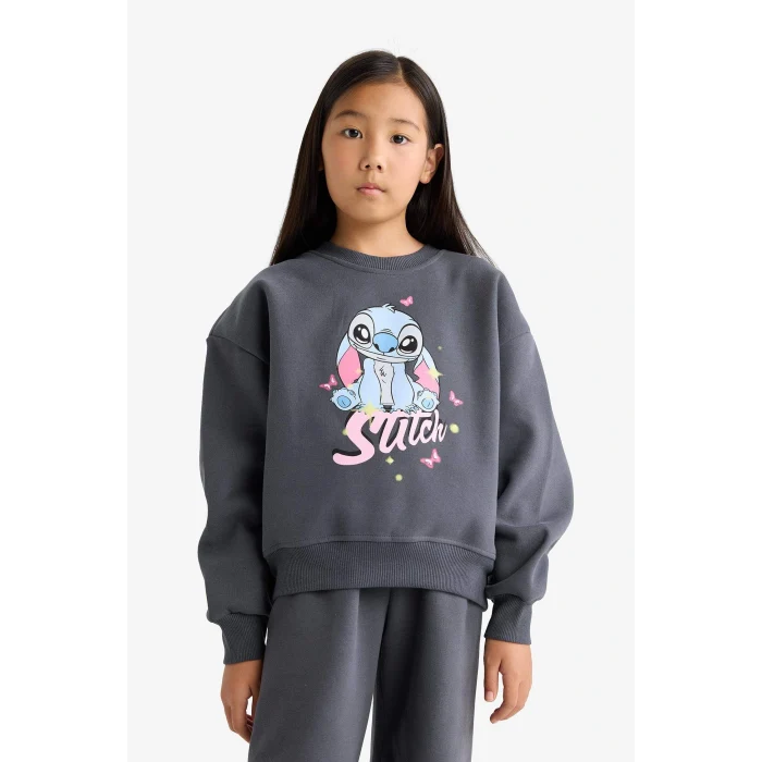 Defacto G1020A8AR31 Antrasit Kız Çocuk Disney Lilo & Stitch 2li Takım Sweatshirt Eşofman Altı