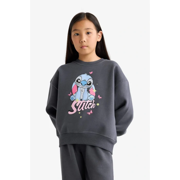 Defacto G1020A8AR31 Antrasit Kız Çocuk Disney Lilo & Stitch 2li Takım Sweatshirt Eşofman Altı