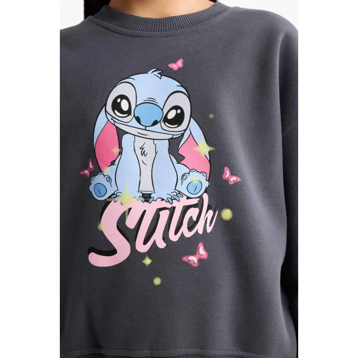 Defacto G1020A8AR31 Antrasit Kız Çocuk Disney Lilo & Stitch 2li Takım Sweatshirt Eşofman Altı