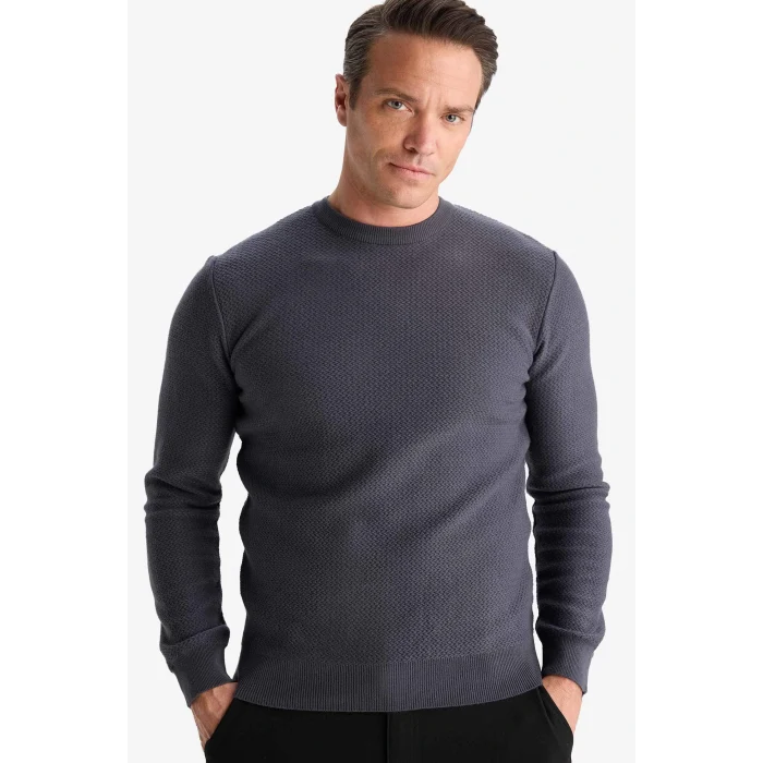 Defacto C9618AXAR4 Antrasit Standart Fit Bisiklet Yaka Triko Kazak