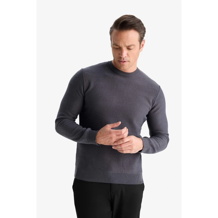 Defacto C9618AXAR4 Antrasit Standart Fit Bisiklet Yaka Triko Kazak