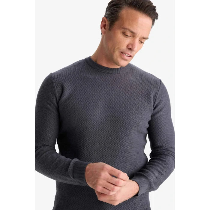 Defacto C9618AXAR4 Antrasit Standart Fit Bisiklet Yaka Triko Kazak