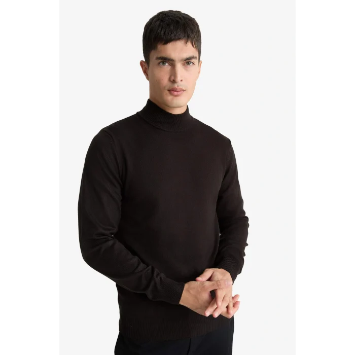 Defacto R1127AZBN497 Kahve Slim Fit Dar Kesim Balıkçı Yaka Basic Düz Triko Kazak