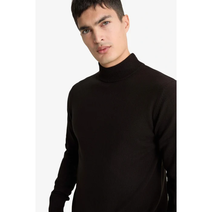 Defacto R1127AZBN497 Kahve Slim Fit Dar Kesim Balıkçı Yaka Basic Düz Triko Kazak