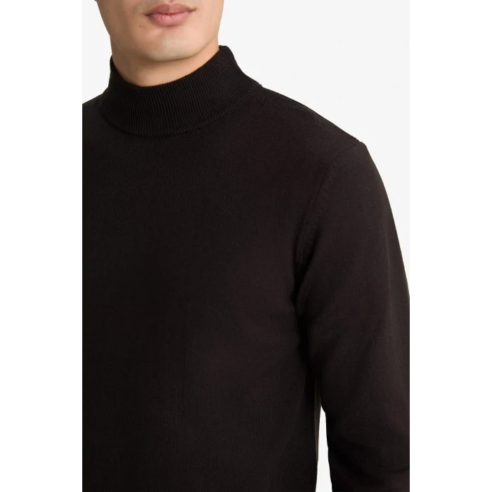 Defacto R1127AZBN497 Kahve Slim Fit Dar Kesim Balıkçı Yaka Basic Düz Triko Kazak