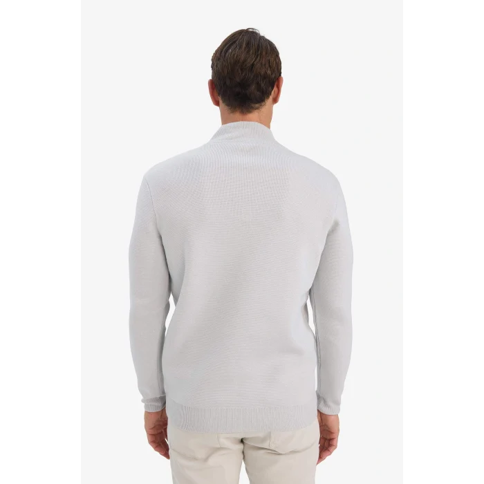 Defacto A5184AXGR184 Gri Standart Fit Normal Kesim Dik Yaka Yarım Fermuarlı Basic Düz Triko Kazak