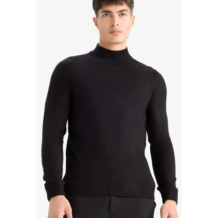 Defacto R1127AZBK27 Siyah Slim Fit Dar Kesim Balıkçı Yaka Basic Düz Triko Kazak