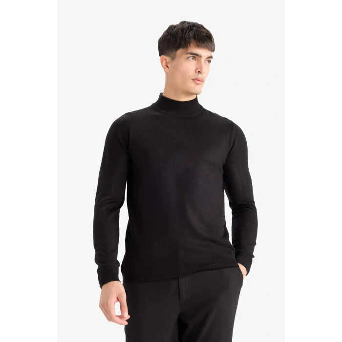 Defacto R1127AZBK27 Siyah Slim Fit Dar Kesim Balıkçı Yaka Basic Düz Triko Kazak