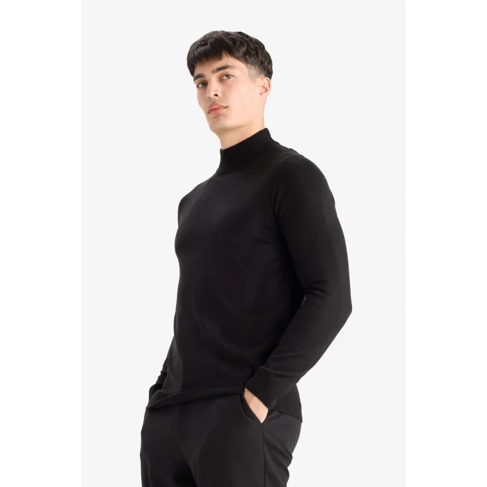 Defacto R1127AZBK27 Siyah Slim Fit Dar Kesim Balıkçı Yaka Basic Düz Triko Kazak
