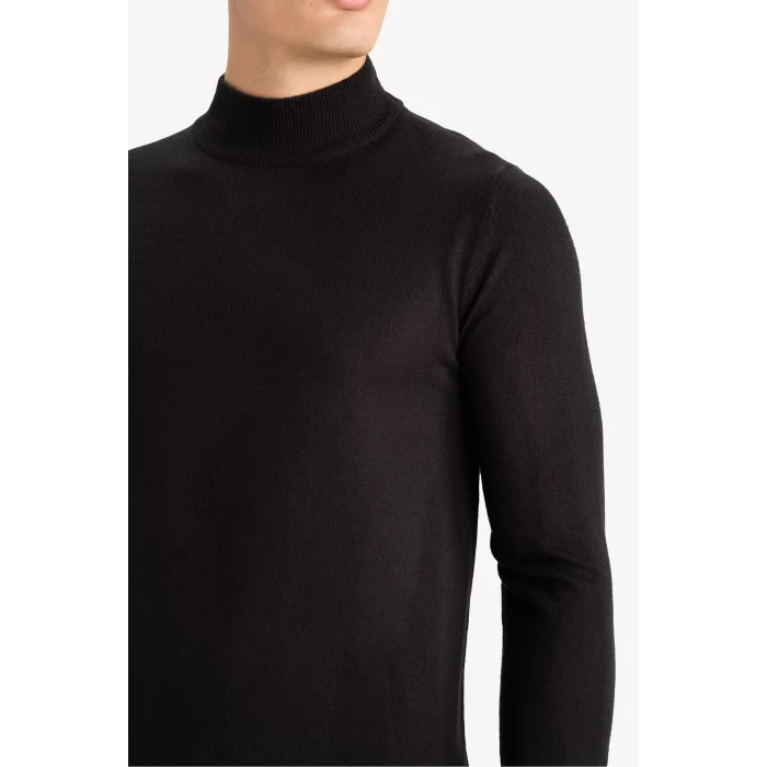 Defacto R1127AZBK27 Siyah Slim Fit Dar Kesim Balıkçı Yaka Basic Düz Triko Kazak