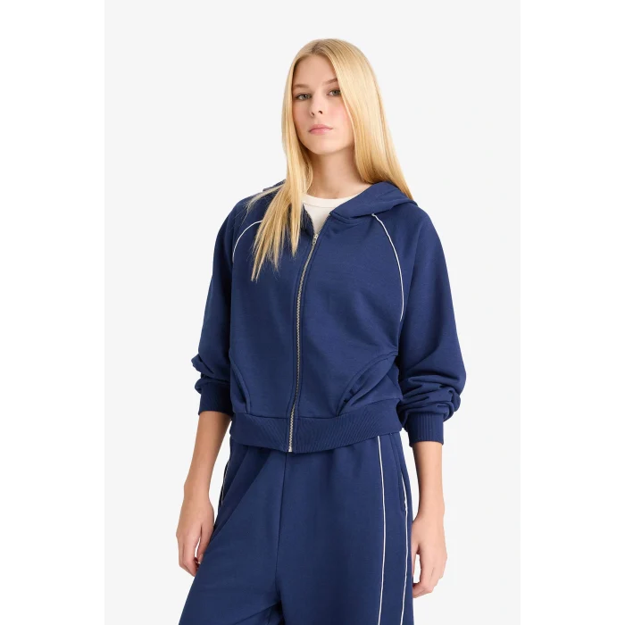 Defacto F9613AXNV241 Lacivert Coool Loose Fit Kapüşonlu Fermuarlı Sweatshirt