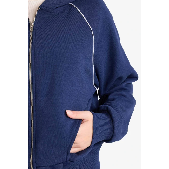 Defacto F9613AXNV241 Lacivert Coool Loose Fit Kapüşonlu Fermuarlı Sweatshirt