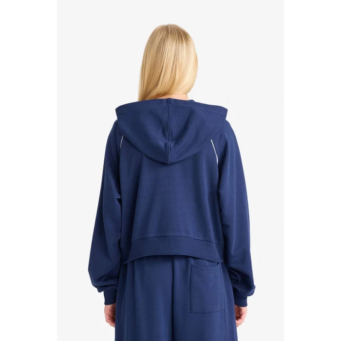 Defacto F9613AXNV241 Lacivert Coool Loose Fit Kapüşonlu Fermuarlı Sweatshirt