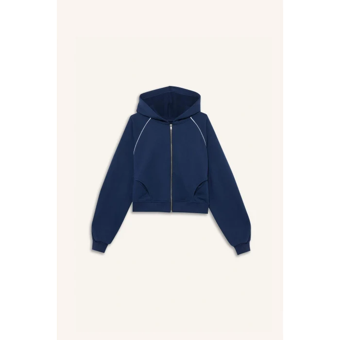 Defacto F9613AXNV241 Lacivert Coool Loose Fit Kapüşonlu Fermuarlı Sweatshirt