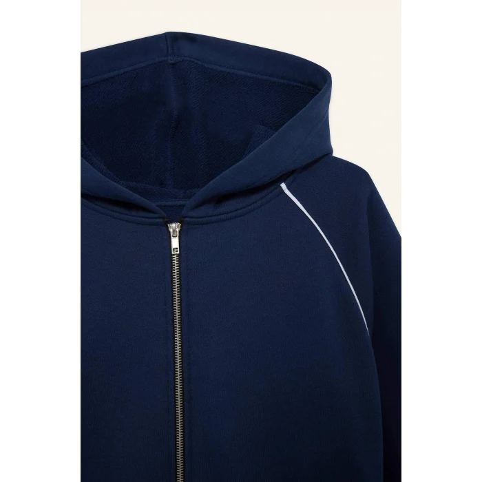 Defacto F9613AXNV241 Lacivert Coool Loose Fit Kapüşonlu Fermuarlı Sweatshirt