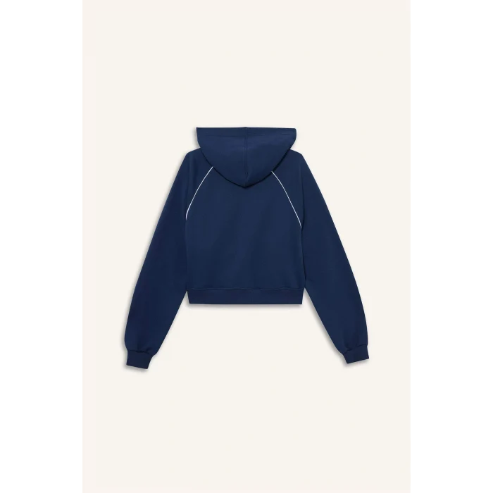 Defacto F9613AXNV241 Lacivert Coool Loose Fit Kapüşonlu Fermuarlı Sweatshirt