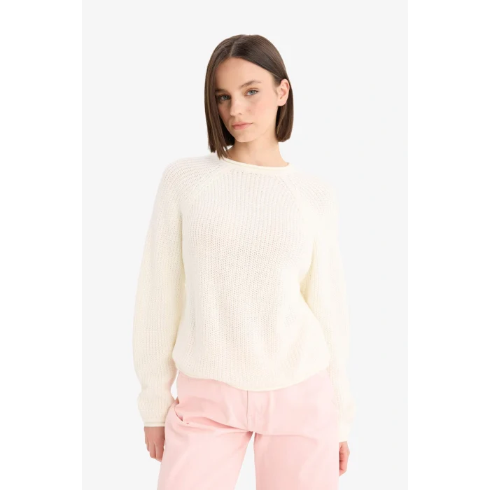 Defacto L2567AZER98 Ekru Coool Regular Fit Bisiklet Yaka Triko Kazak