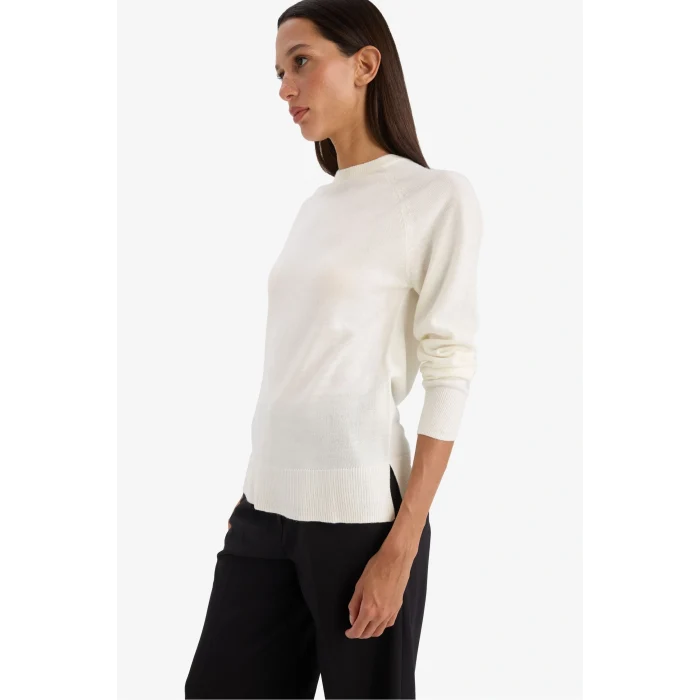 Defacto I6913AZER99 Ekru Relax Fit Bisiklet Yaka Basic Düz Triko Kazak