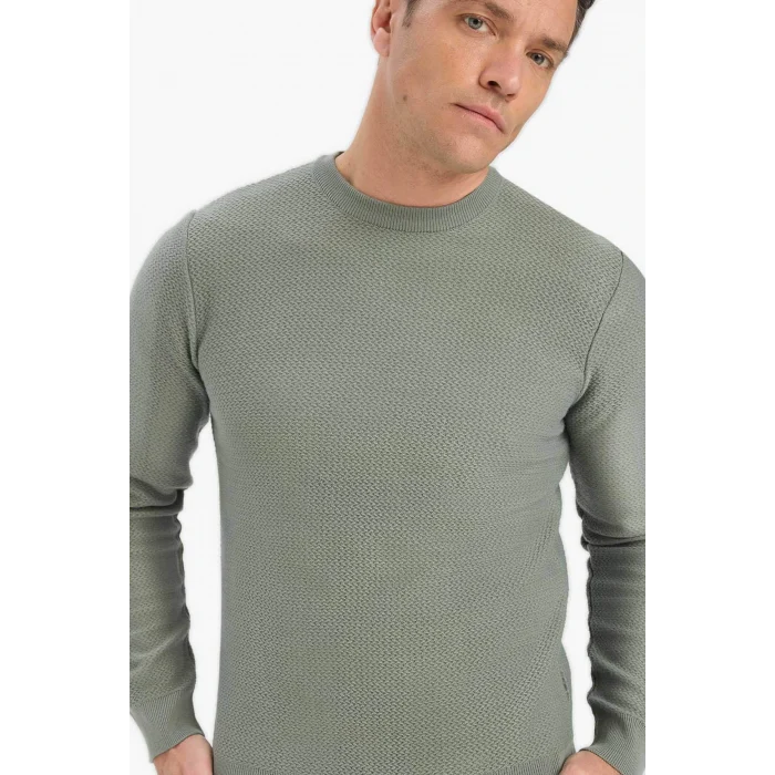 Defacto C9618AXGN826 Yeşil Standart Fit Bisiklet Yaka Triko Kazak