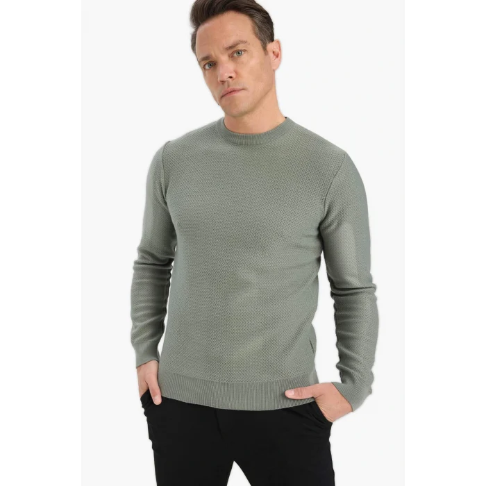 Defacto C9618AXGN826 Yeşil Standart Fit Bisiklet Yaka Triko Kazak