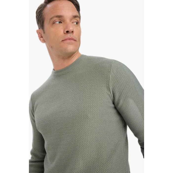 Defacto C9618AXGN826 Yeşil Standart Fit Bisiklet Yaka Triko Kazak