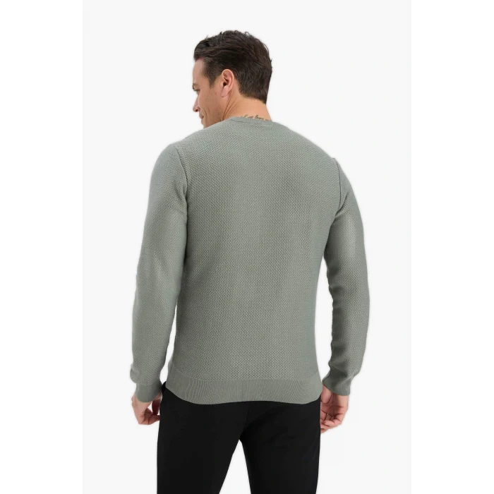 Defacto C9618AXGN826 Yeşil Standart Fit Bisiklet Yaka Triko Kazak