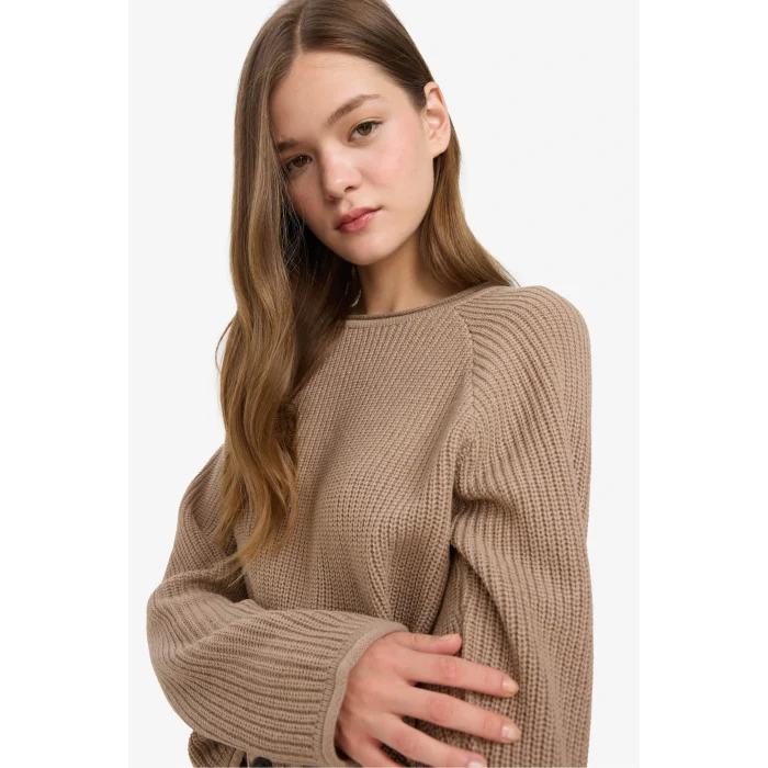 Defacto L2567AZBG647 Bej Coool Regular Fit Bisiklet Yaka Triko Kazak