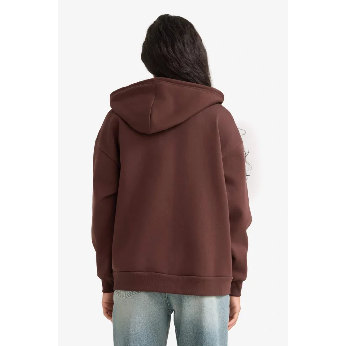 Defacto V4233AZBN341 Kahve Oversize Geniş Kalıp Kapüşonlu Fermuarlı Sweatshirt