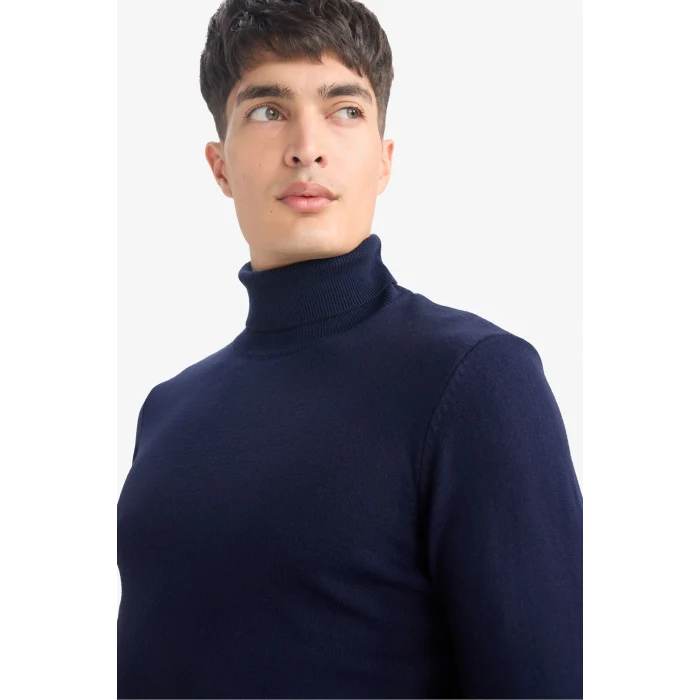 Defacto R1124AZNV64 Lacivert Slim Fit Dar Kesim Balıkçı Yaka Basic Düz Triko Kazak