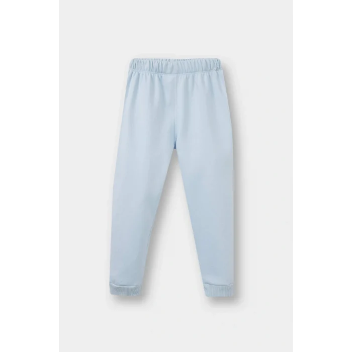 Defacto F0548A5BE343 Mavi Kız Bebek 2li Takım Baskılı İçi Yumuşak Tüylü Sweatshirt Eşofman Altı