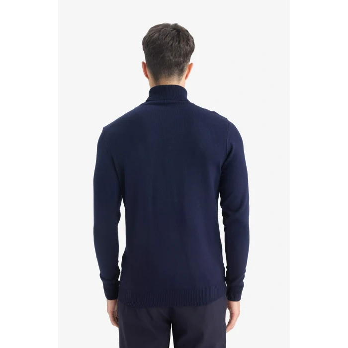 Defacto R1124AZNV64 Lacivert Slim Fit Dar Kesim Balıkçı Yaka Basic Düz Triko Kazak