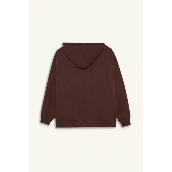 Defacto V4233AZBN341 Kahve Oversize Geniş Kalıp Kapüşonlu Fermuarlı Sweatshirt