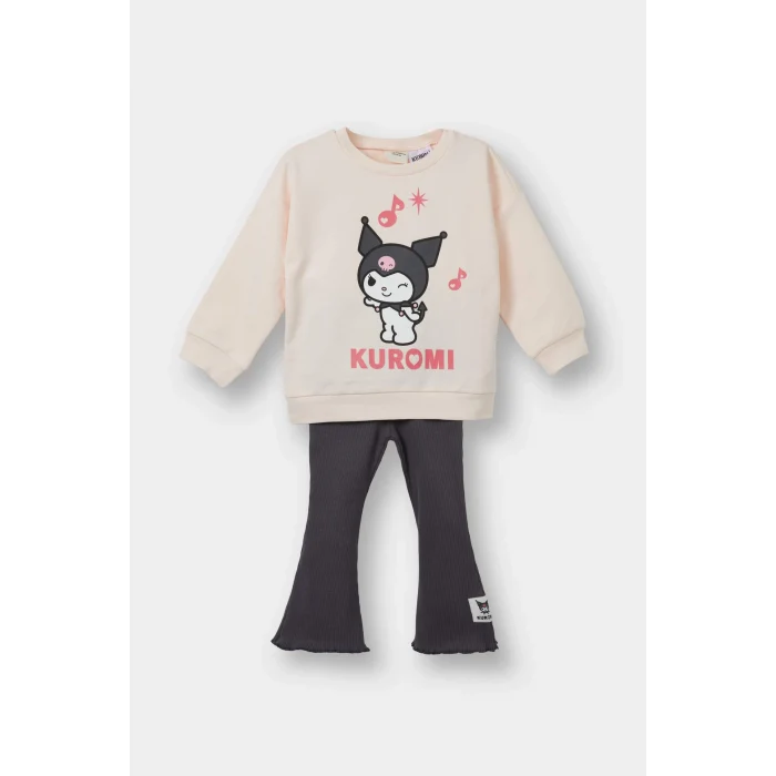 Defacto F5013A5PN701 Pembe Kız Bebek Kuromi 2li Takım Sweatshirt Tayt