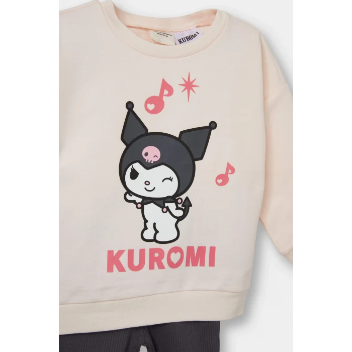 Defacto F5013A5PN701 Pembe Kız Bebek Kuromi 2li Takım Sweatshirt Tayt