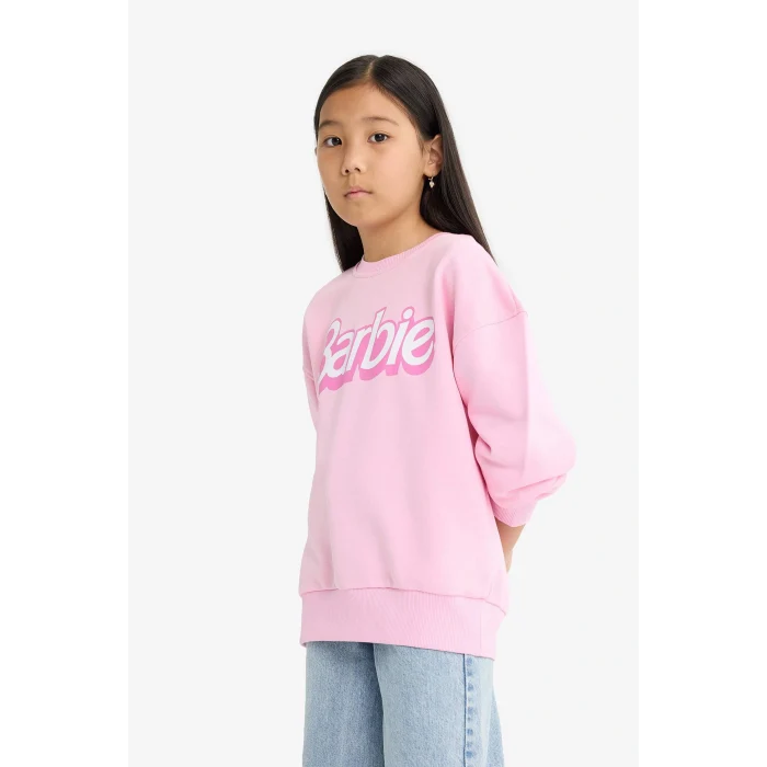 Defacto F1090A8PN666 Pembe Kız Çocuk Barbie Oversize Geniş Kalıp Bisiklet Yaka Sweatshirt
