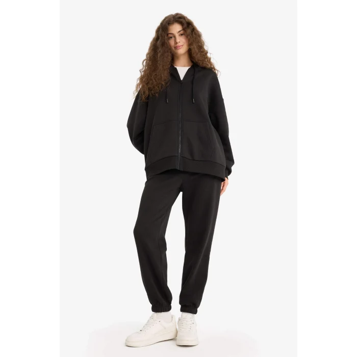 Defacto V4233AZBK81 Siyah Oversize Geniş Kalıp Kapüşonlu Fermuarlı Sweatshirt