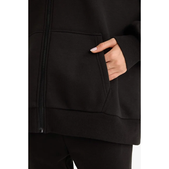 Defacto V4233AZBK81 Siyah Oversize Geniş Kalıp Kapüşonlu Fermuarlı Sweatshirt