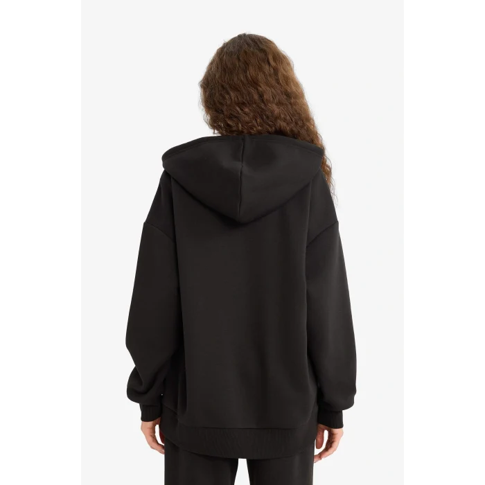 Defacto V4233AZBK81 Siyah Oversize Geniş Kalıp Kapüşonlu Fermuarlı Sweatshirt