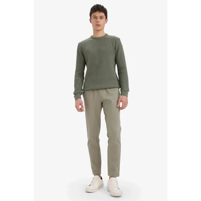 Defacto E0811AXKH268 Haki Standart Fit Bisiklet Yaka Basic Dokulu Triko Kazak