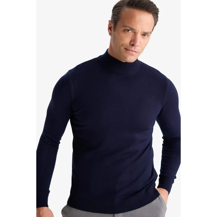 Defacto R1127AZNV207 Lacivert Slim Fit Dar Kesim Balıkçı Yaka Basic Düz Triko Kazak