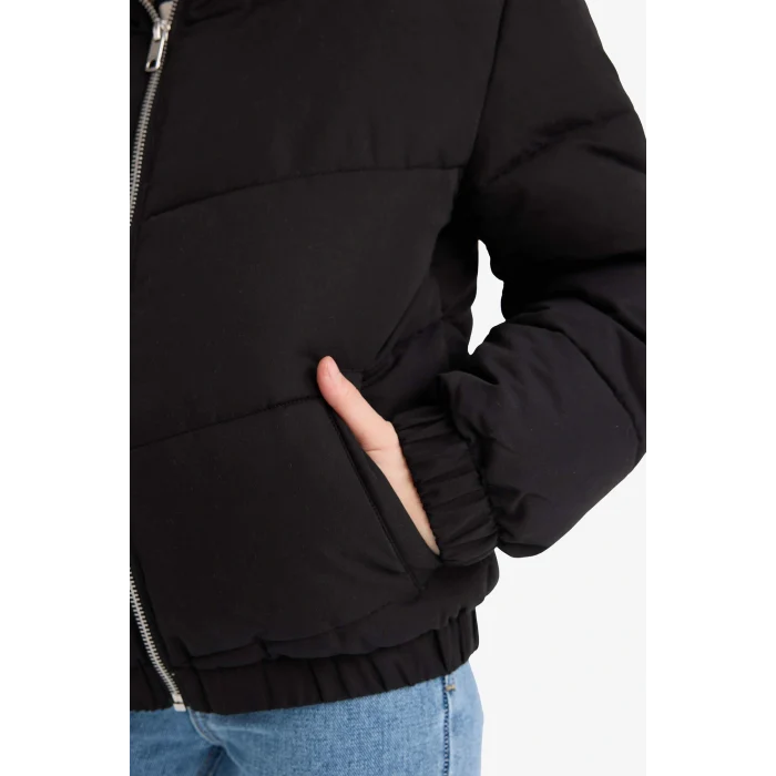 Defacto C5390A8BK27 Siyah Kız Çocuk Pelüş Astar Fermuarlı Mont