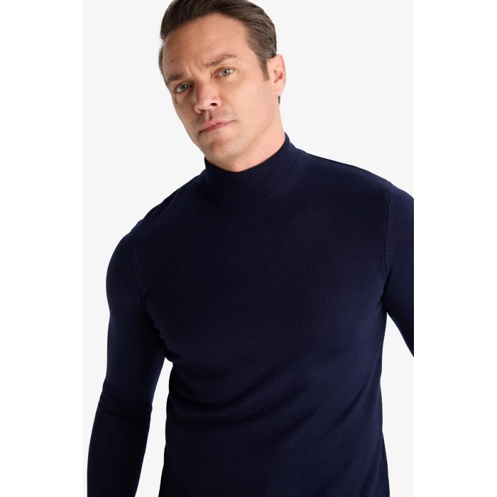 Defacto R1127AZNV207 Lacivert Slim Fit Dar Kesim Balıkçı Yaka Basic Düz Triko Kazak