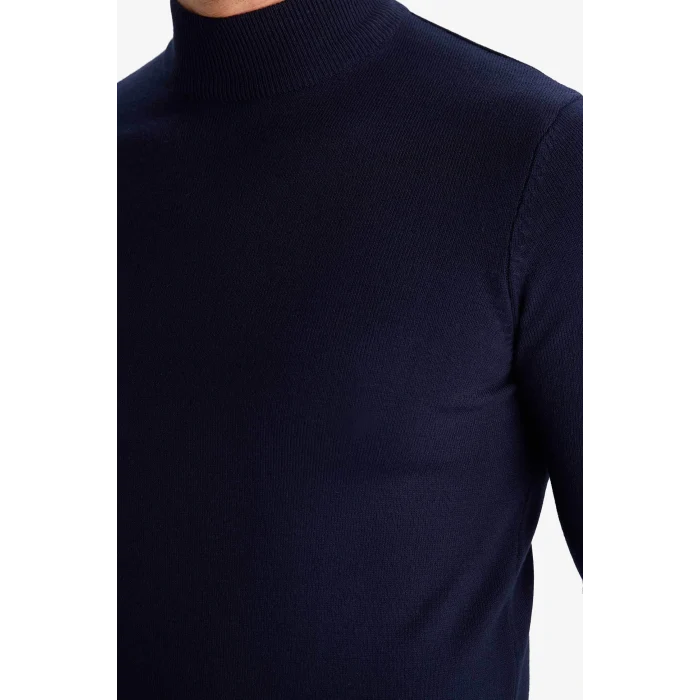 Defacto R1127AZNV207 Lacivert Slim Fit Dar Kesim Balıkçı Yaka Basic Düz Triko Kazak