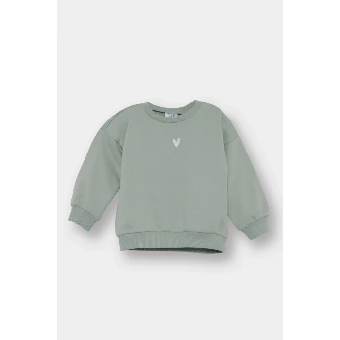 Defacto E8352A5GN1123 Yeşil Kız Bebek Bisiklet Yaka İçi Yumuşak Tüylü Sweatshirt