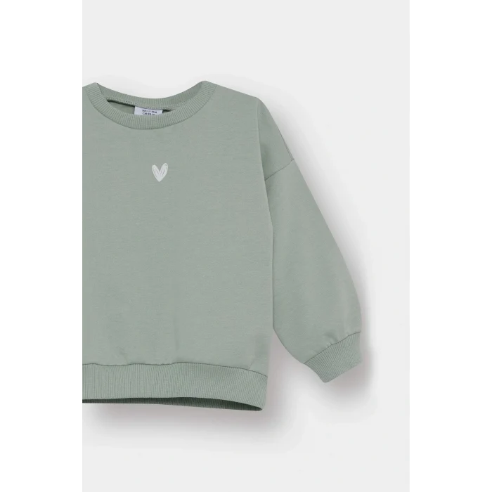 Defacto E8352A5GN1123 Yeşil Kız Bebek Bisiklet Yaka İçi Yumuşak Tüylü Sweatshirt